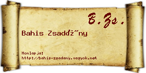 Bahis Zsadány névjegykártya